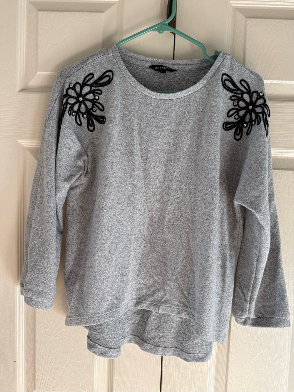 Women's Light Gray Embroidered Shoulder Sweatshirt - Soft Pullover